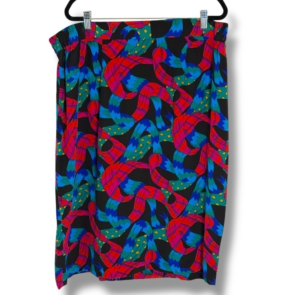 NWT Dead-stock Pia Rucci Silk Pencil Skirt Size 1X Art to Wear Vintage Colorful